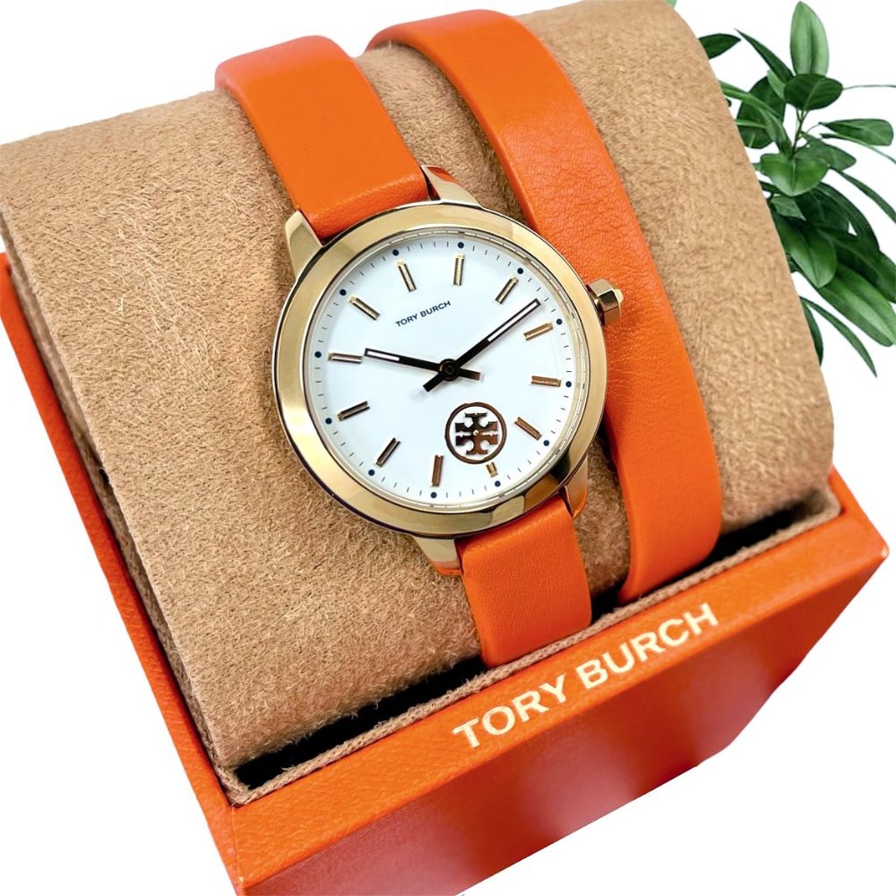 NWT TORY BURCH COLLINS Orange Double Wrap Gold Case Watch TWB1302